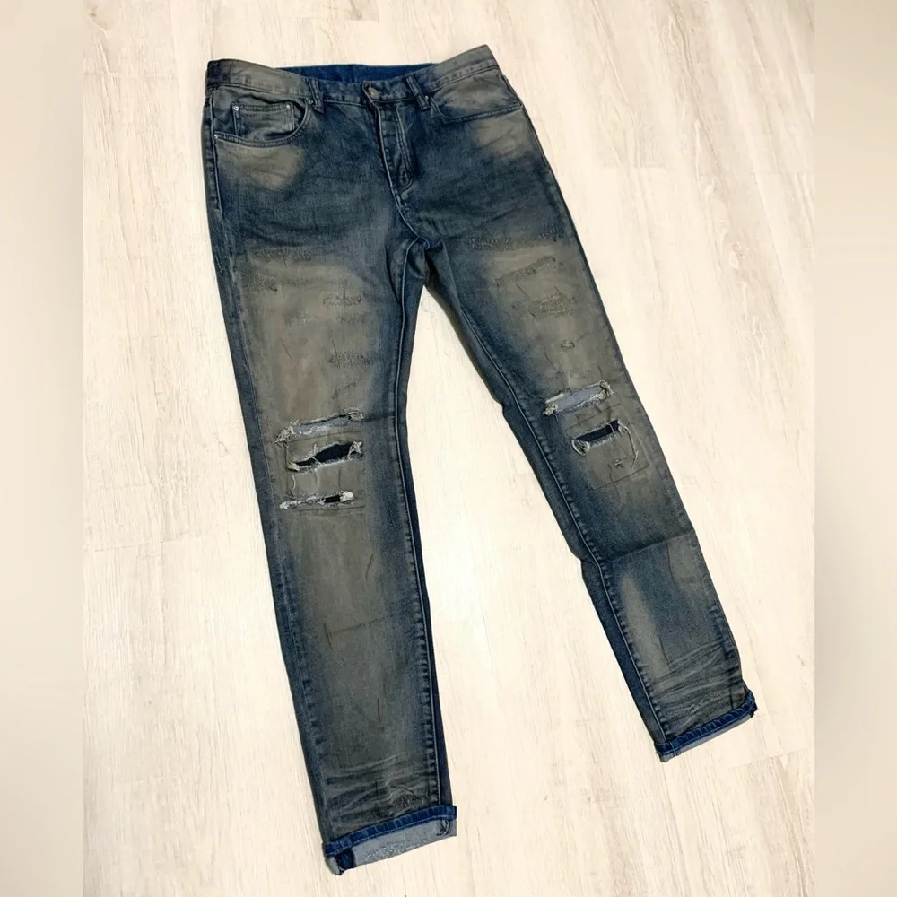 MNML Streetwear Jeans Distressed Blue Denim Sz 34 - Picture 5 of 12